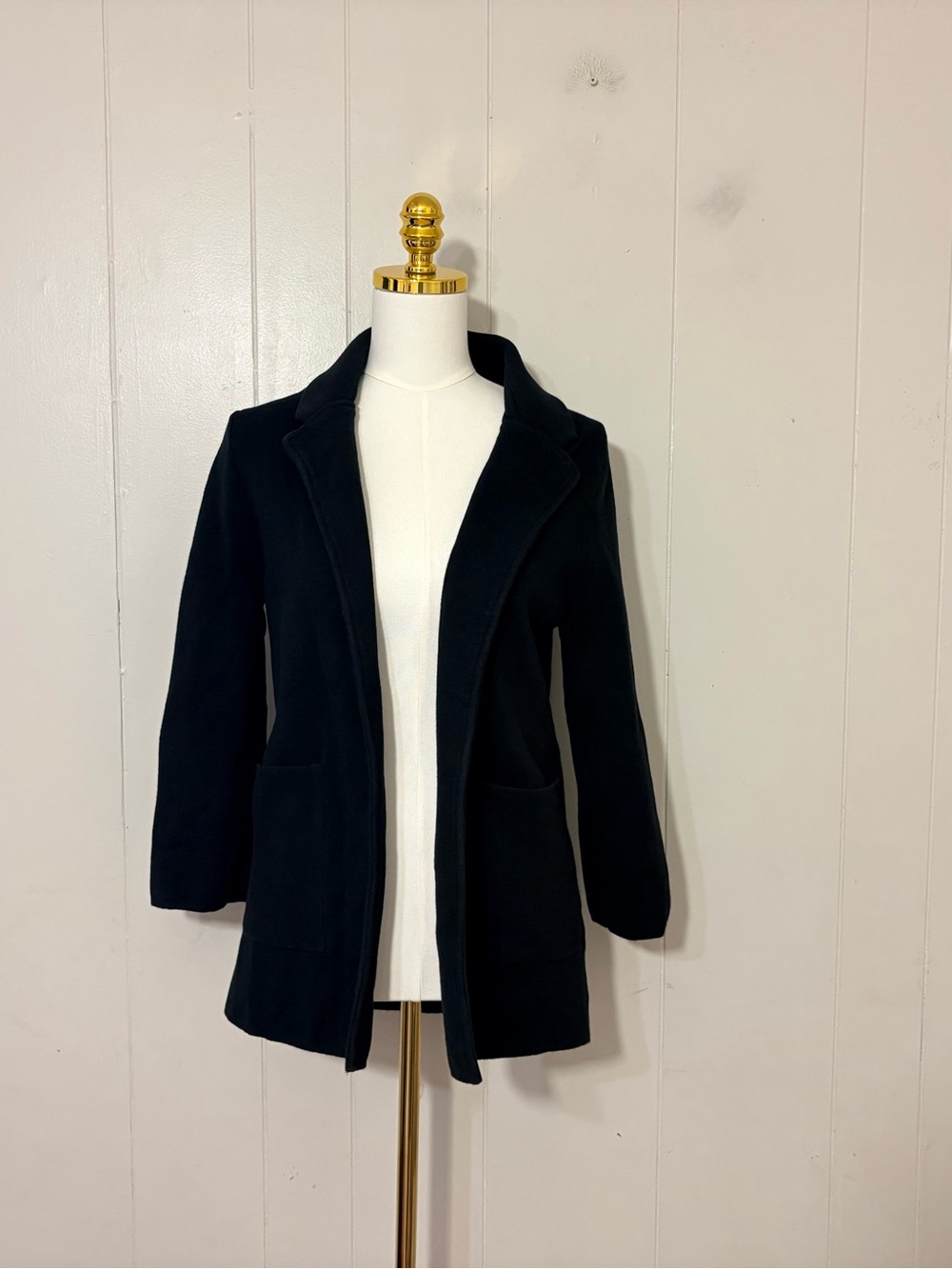 Quince 100% Organic Cotton Knit Blazer Black Size S Open Front - Picture 2 of 11